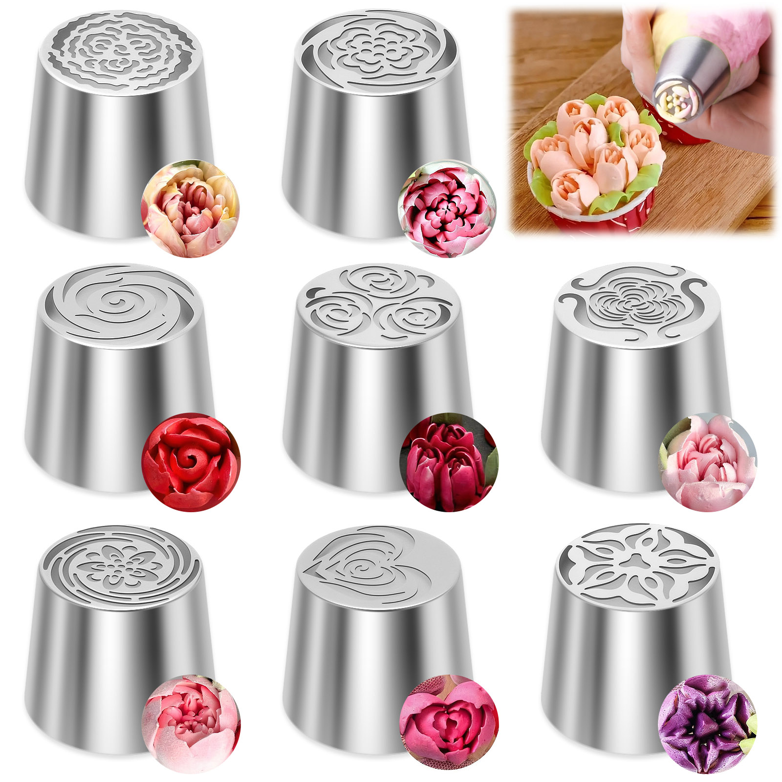 Decorating Tip Set - 6 Adet Çiçek Şekilli Rus Pasta