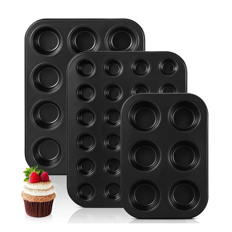 Muffin Tin Nonstick - 3'lü Paket Yapışmaz Muffin Tavası Karbon